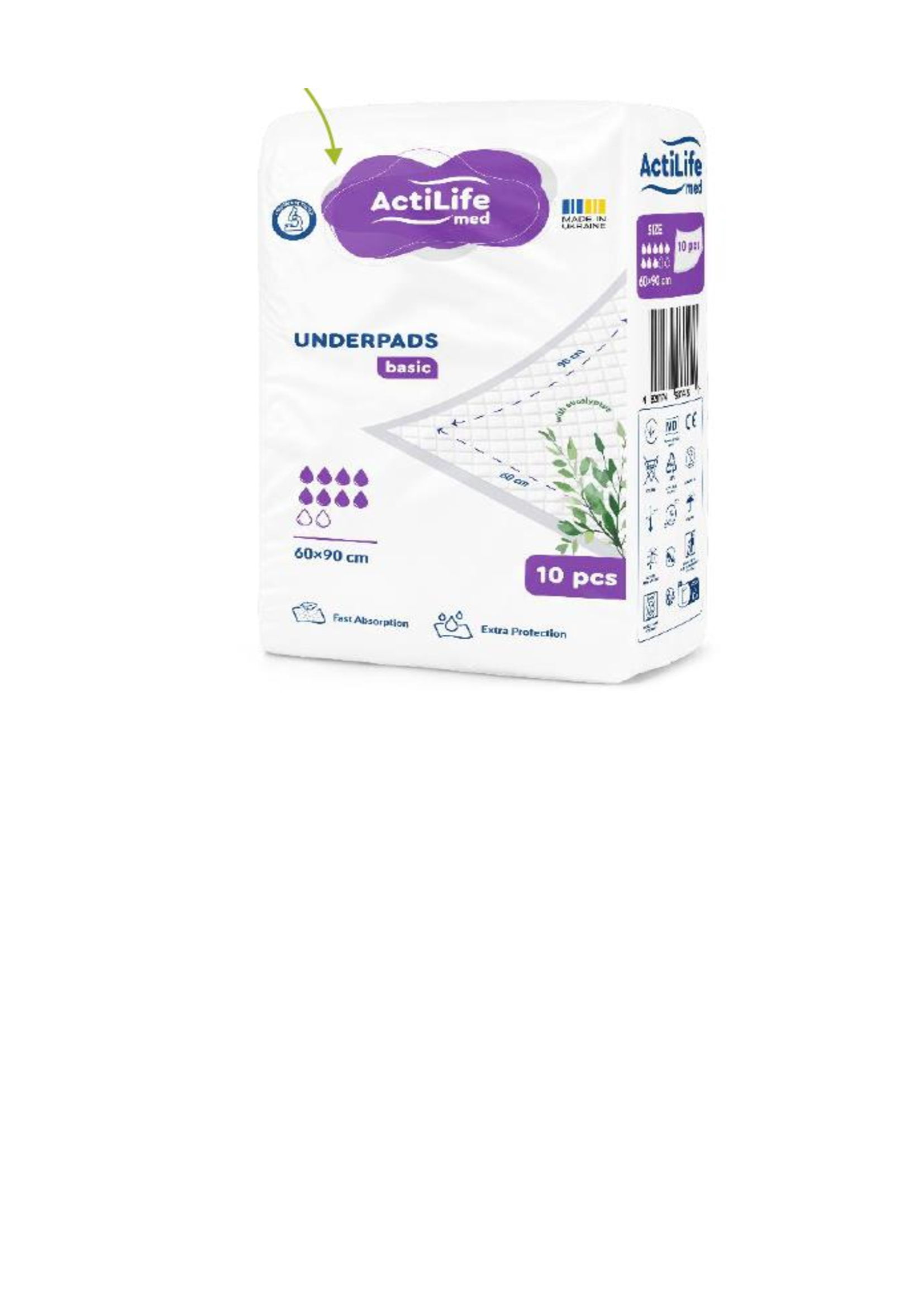 Одноразові гігієнічні пелюшки для дорослих ActiLife med Basic (60×90 см), 10 шт.